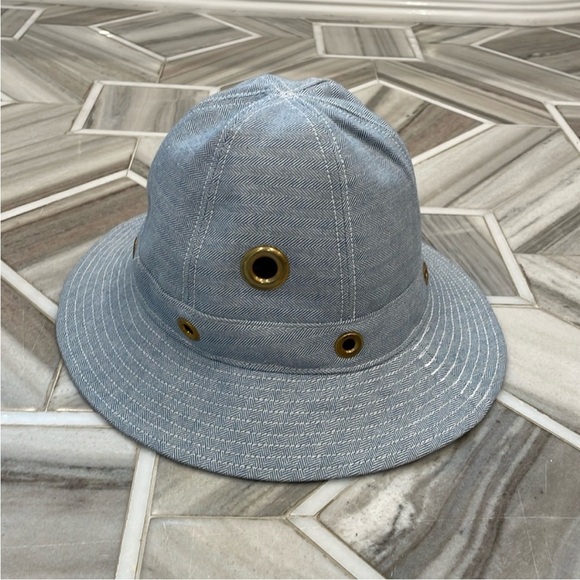 CLARE V Light Denim Bucket Hat XS Small Light Blue Herringbone Grommet Women NEW main image 5